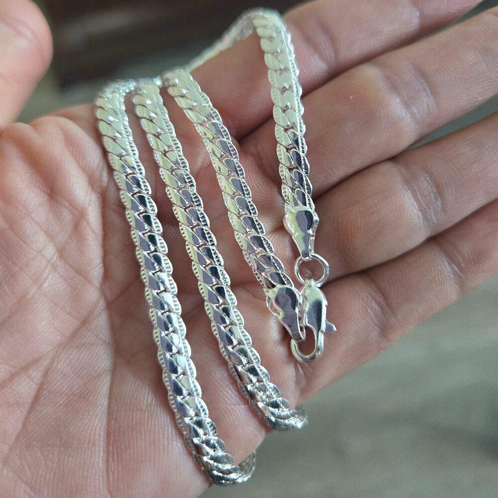 SILVER PLATED FLAT SNAKE CHAIN NECKLACE 22" - Picture 2 of 8